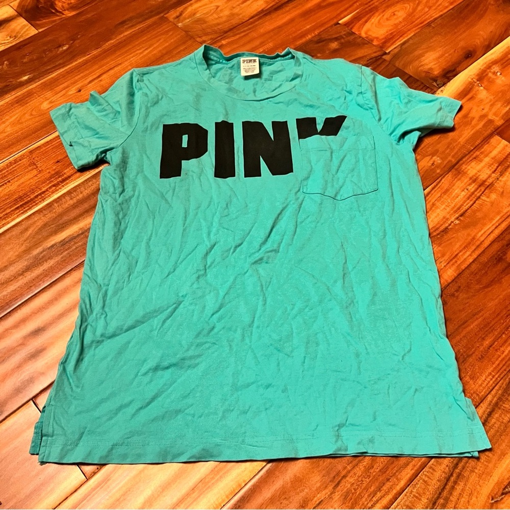 Women’s teal green Victoria secret pink logo t-shirt. Size small